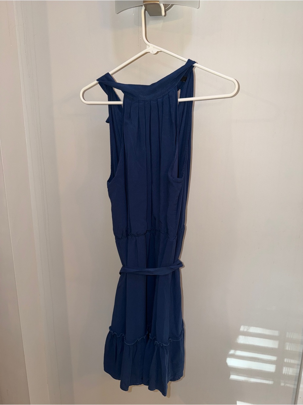 Sleeveless Navy Midi Dress with Self-Tie Waist
